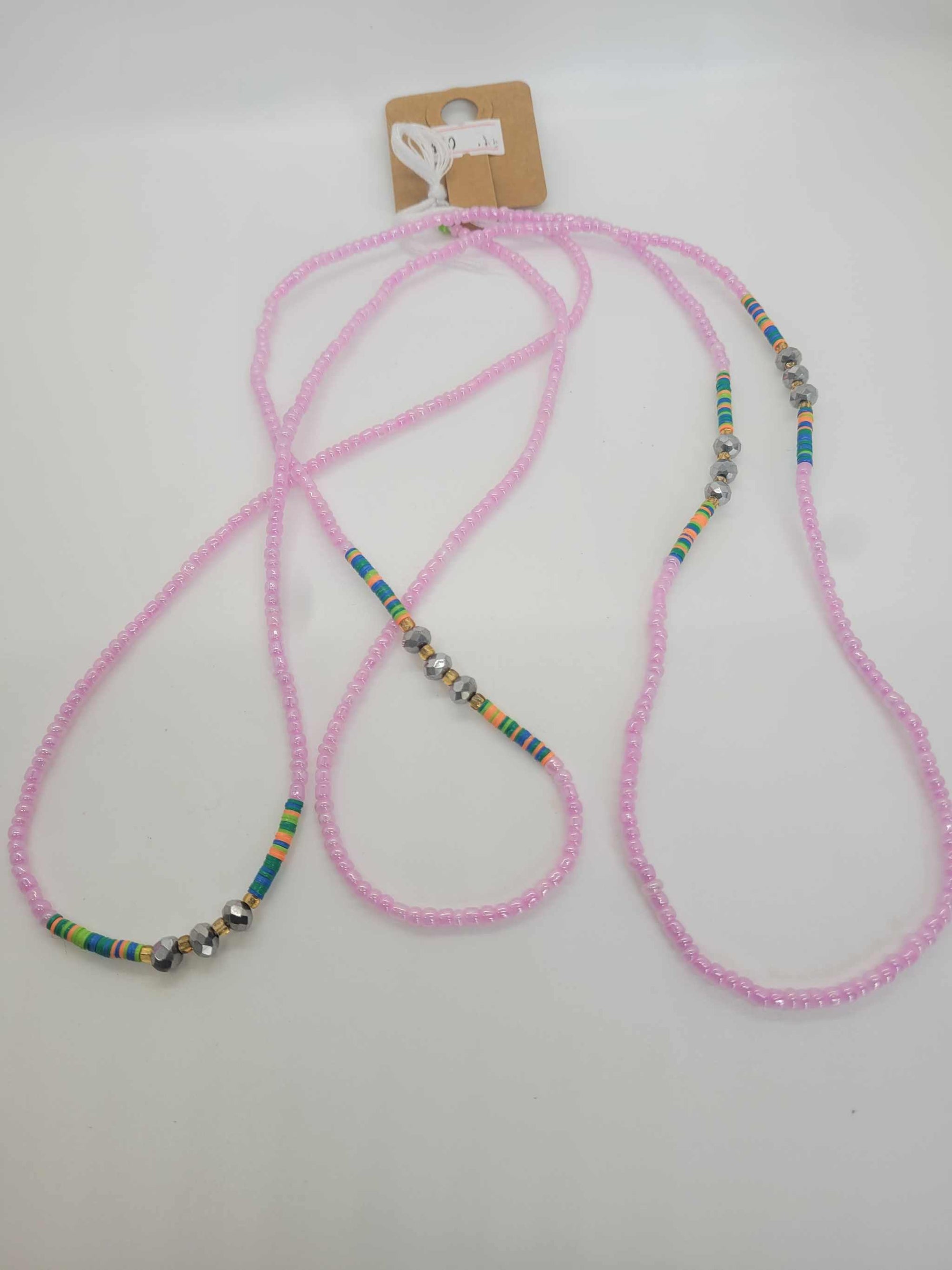 Pink African waist beads for women with colorful accents and adjustable design