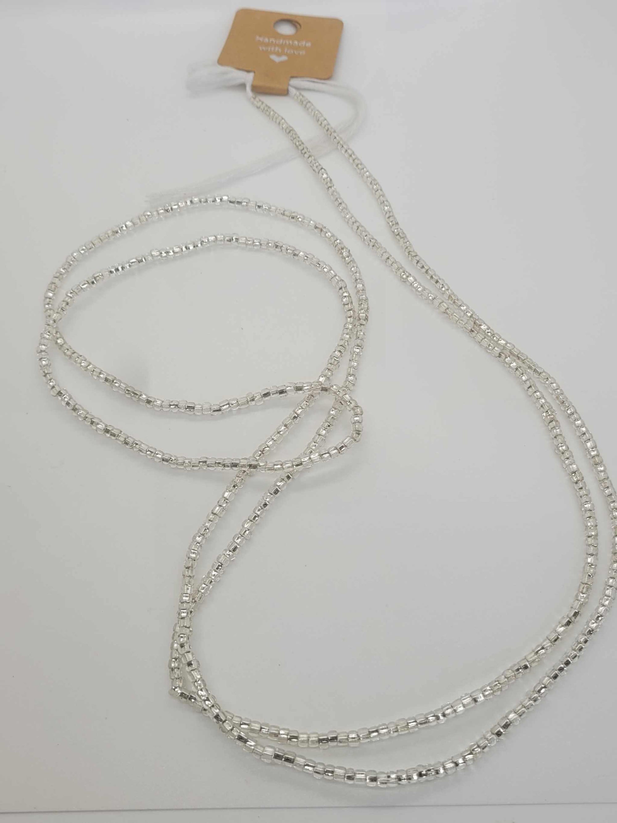 Handmade African waist beads non-stretch tie-on tracking weight gain loss silver