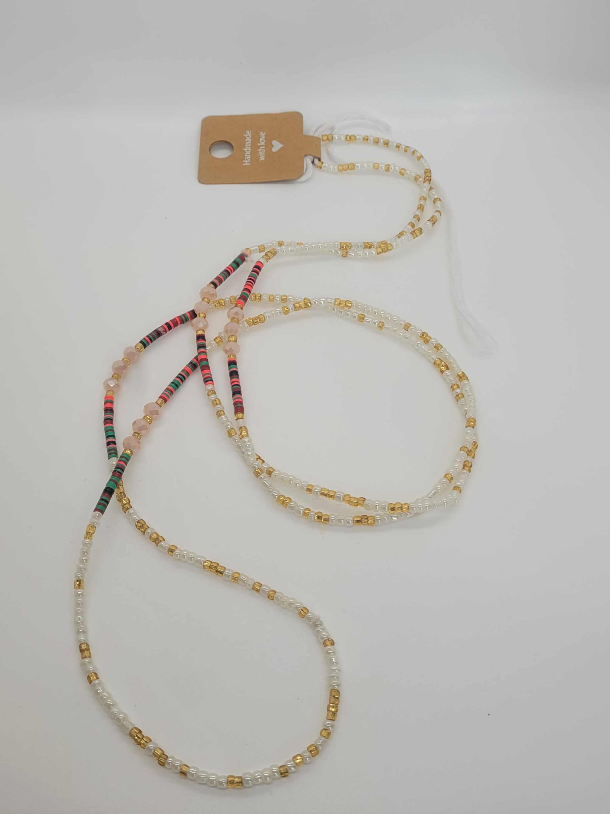Real African Waist Beads handmade non-stretchy waist accessory with gold and multicolor beads for style and body tracking