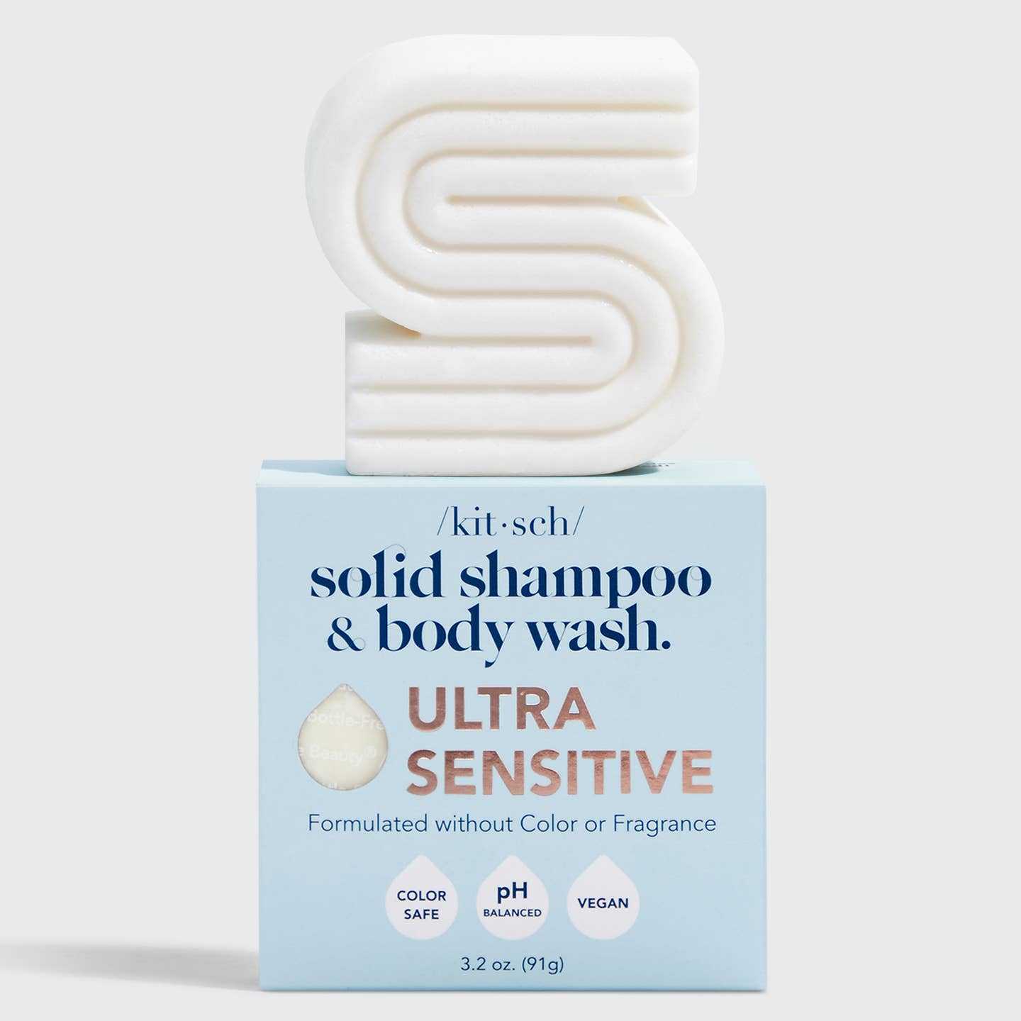 Ultra Sensitive Shampoo & Body Wash Bar fragrance-free, solid, vegan, pH balanced, color safe cleansing bar by Kitsch