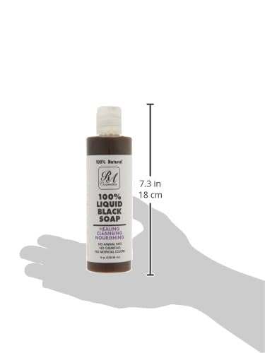 8 oz bottle of natural African Black Soap liquid cleanser with nourishing ingredients and essential oils.