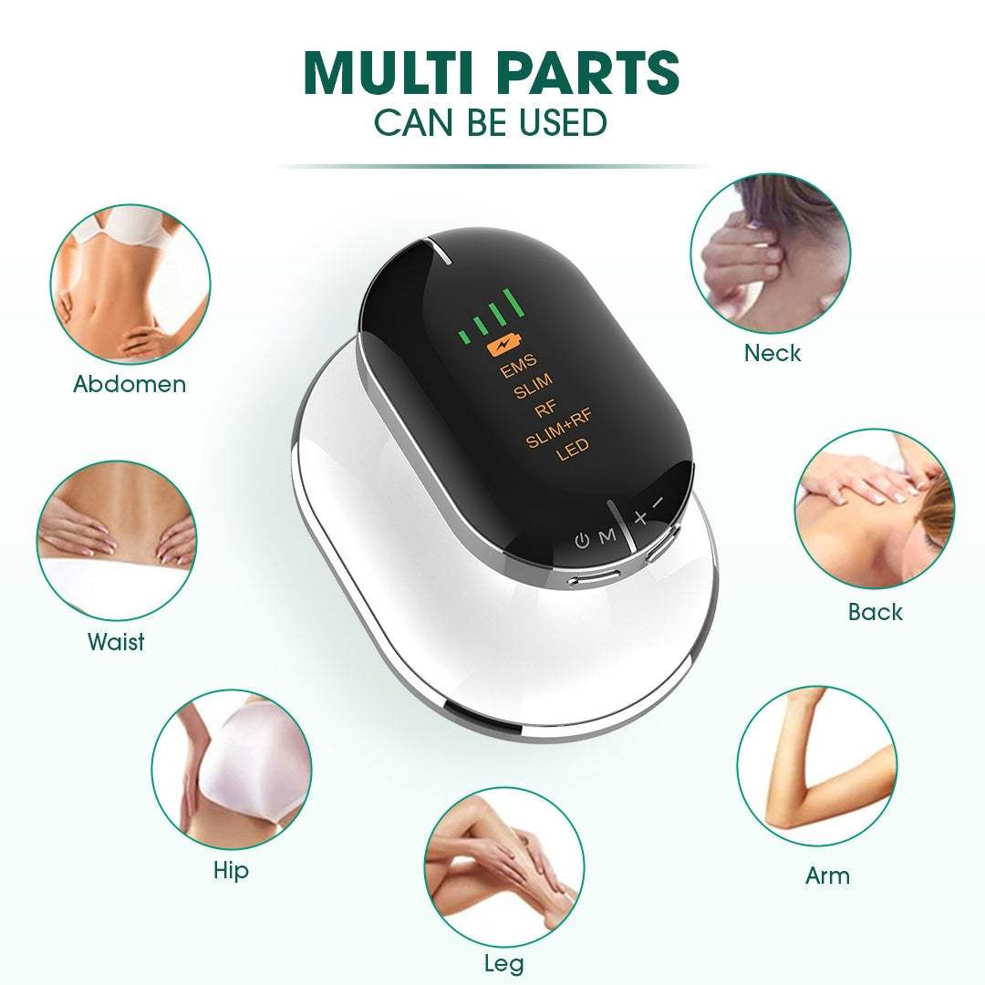 Advanced Body Contouring Device targeting abdomen, waist, hip, leg, arm, neck, and back for muscle toning, fat burning, and skin tightening