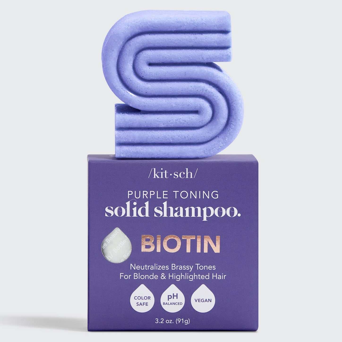 Purple Toning Solid Shampoo Bar for neutralizing brassiness in blonde and highlighted hair with Biotin, vegan and pH balanced
