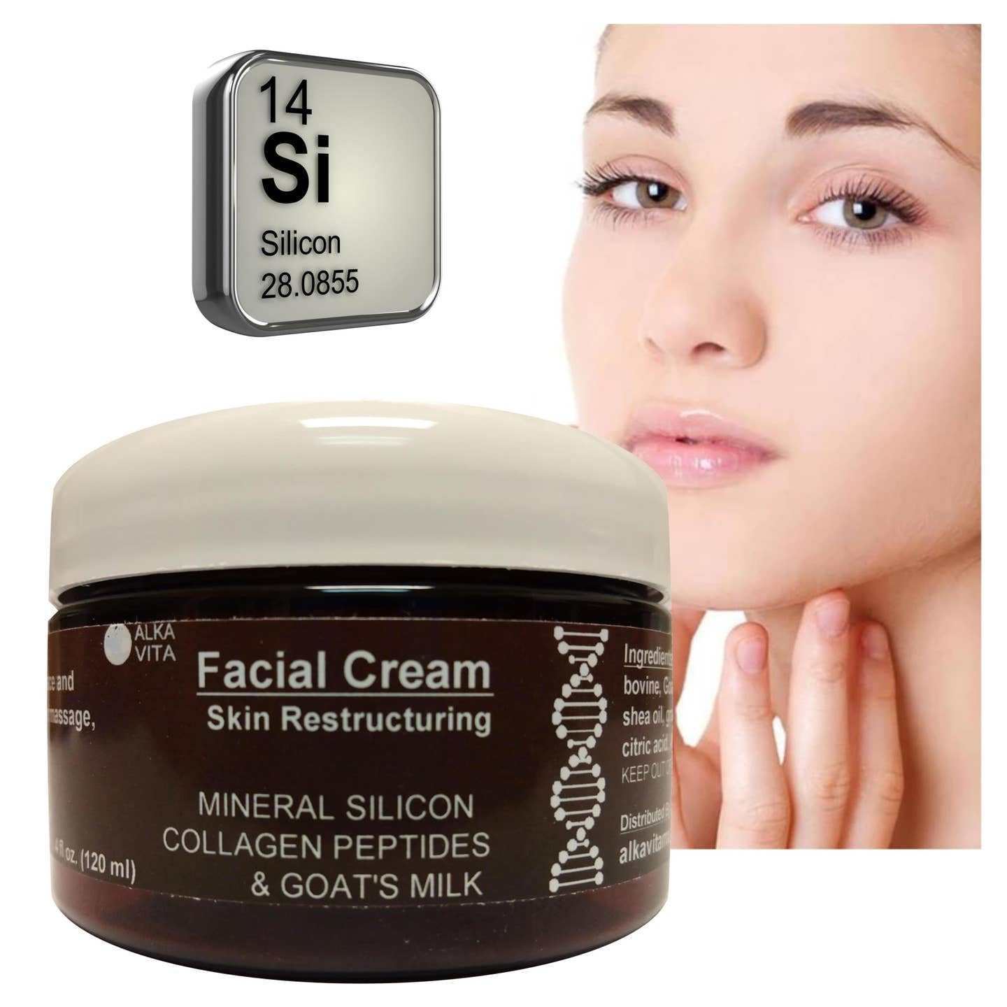 Facial cream with silicon and collagen peptides for wrinkle treatment and skin hydration