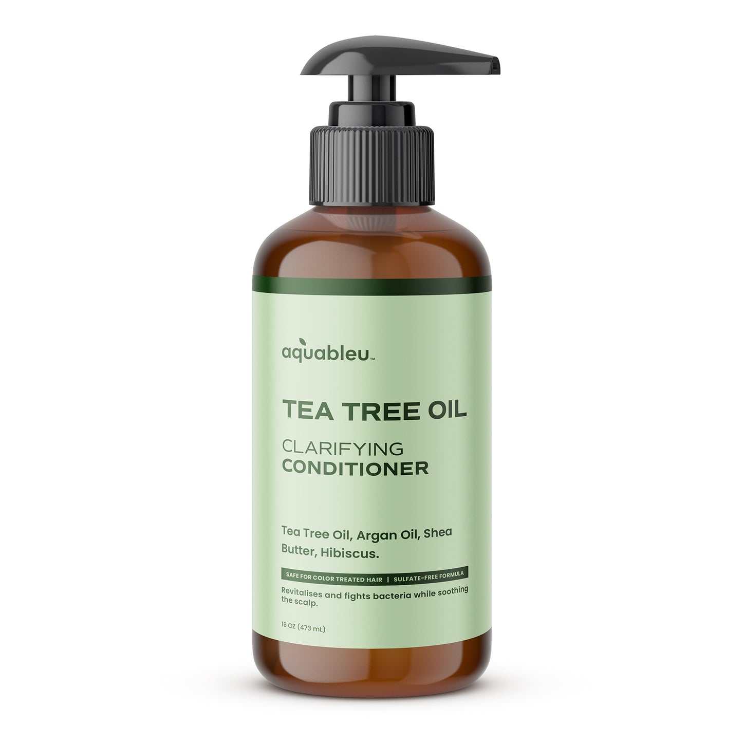 Aquableu Tea Tree Oil Clarifying Conditioner bottle with pump, 16oz, natural oils for healthy hair and scalp