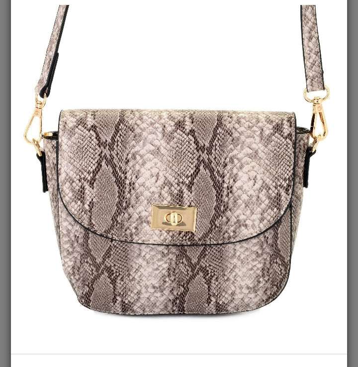 Mellow Workd Cassidi faux snakeskin crossbody bag with gold-tone turn lock and adjustable strap