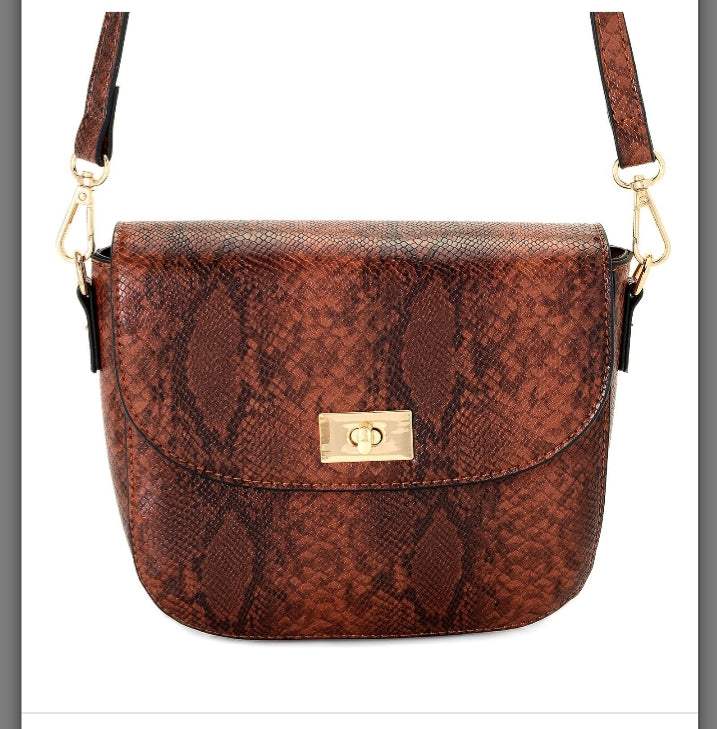 Mellow World Cassidi faux snakeskin crossbody bag with gold-tone turn lock and adjustable strap