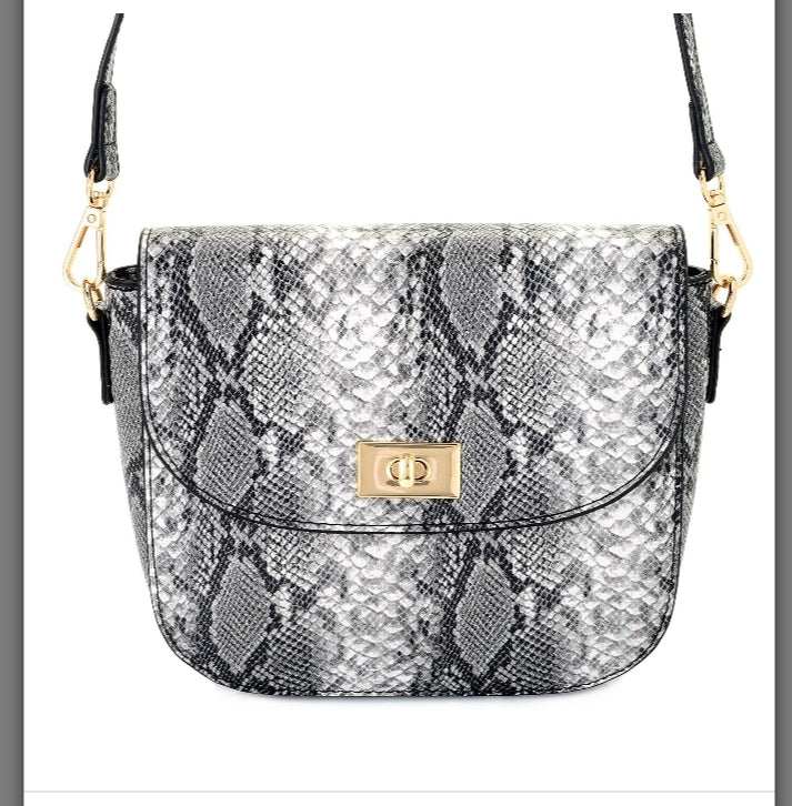 Mellow World Cassidi faux snakeskin crossbody bag with gold-tone turn lock and adjustable strap