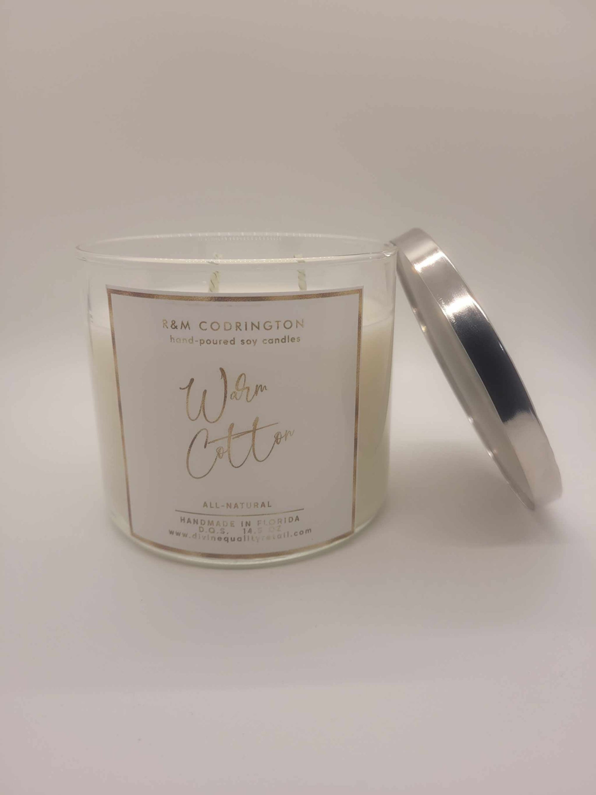 Warm Cotton Scented Candles soy wax triple wick candle with lid for aromatherapy and stress relief