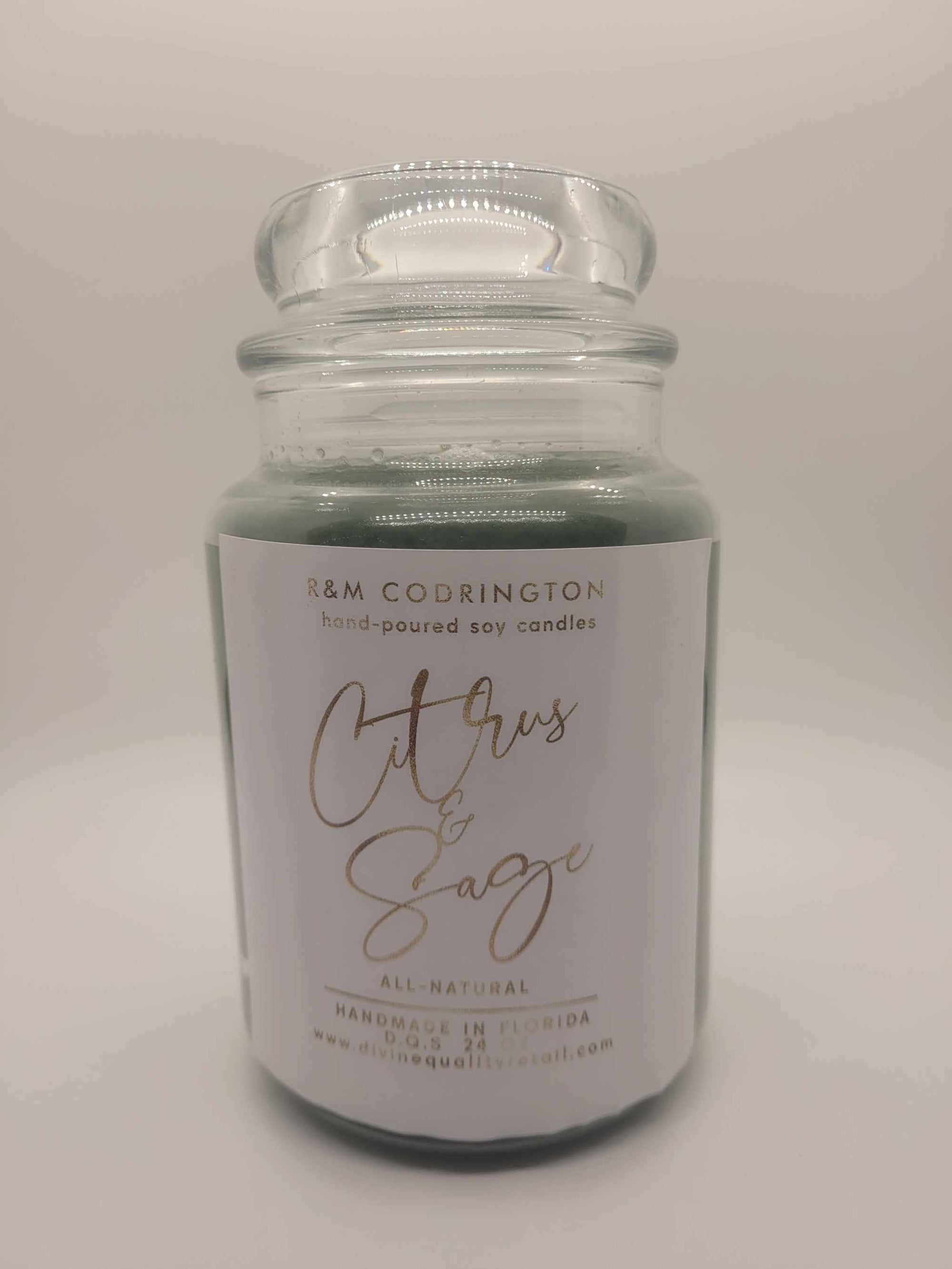 Citrus Sage Candles large clear glass jar soy candle with domed lid and two wicks