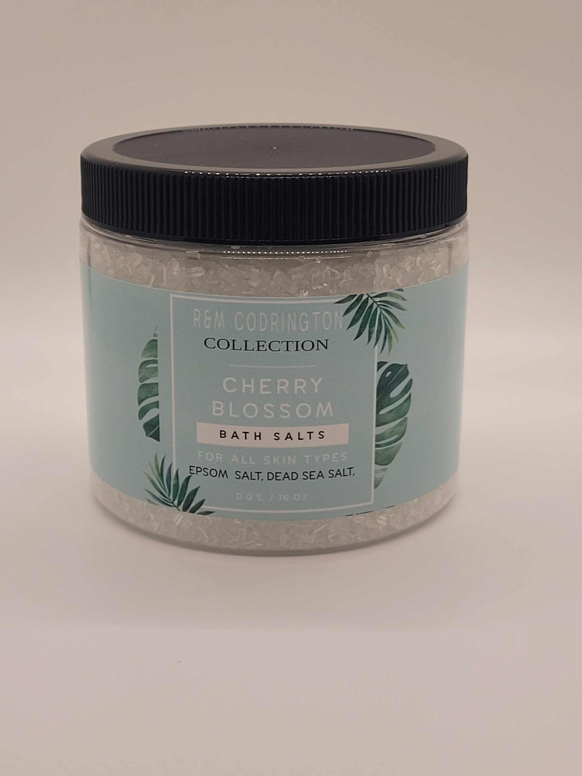 Cherry Blossom Bath Salts in jar with Epsom and Dead Sea salt blend