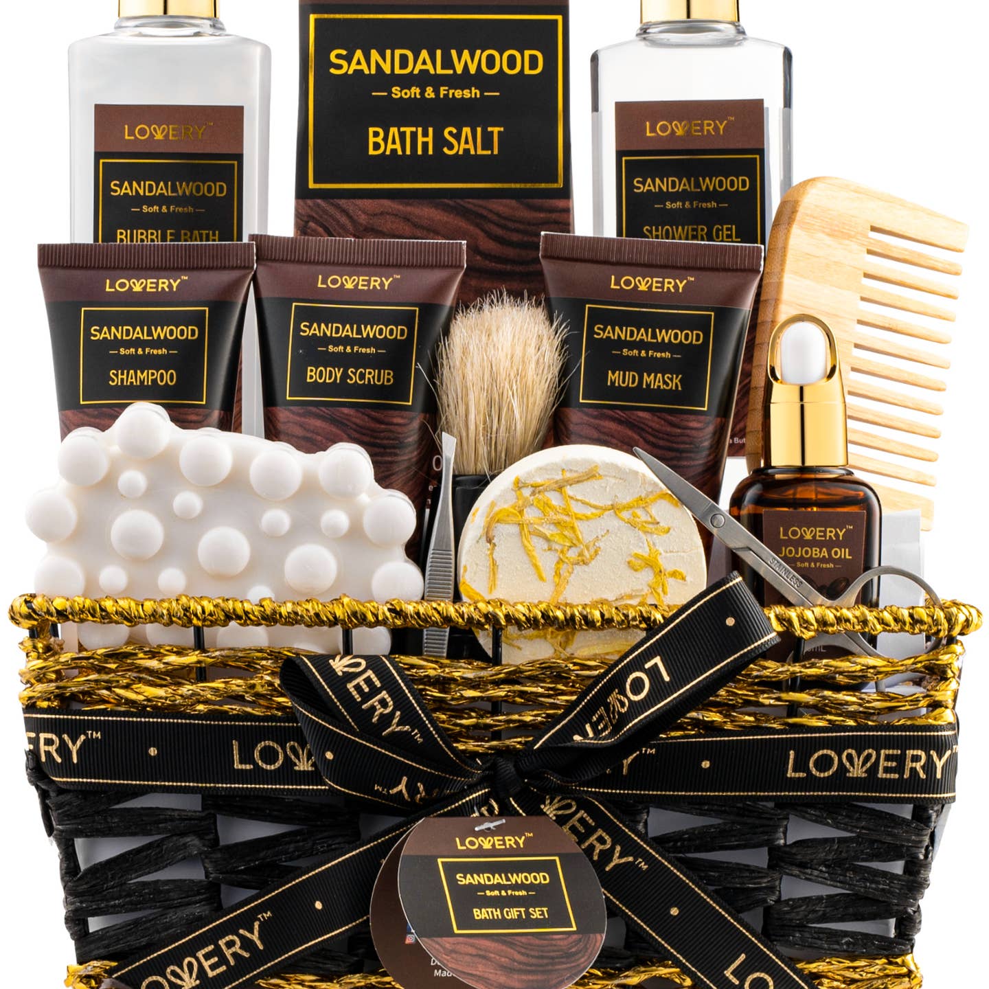 Mens Gift Set - 14Pc Sandalwood Bath Set, Beard Grooming Kit