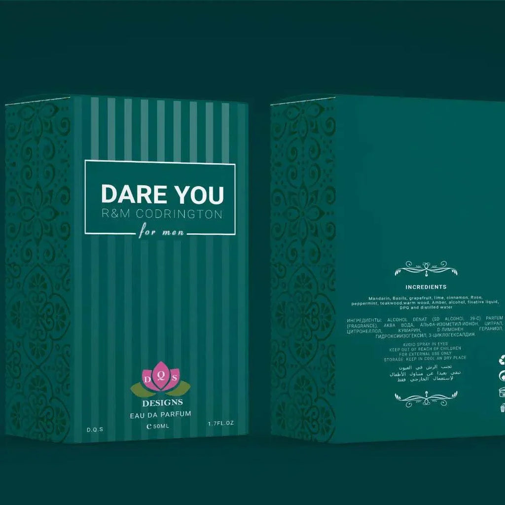 Dare You Perfume for men by R&M Codrington with mandarin, basil, grapefruit, cinnamon, and warm wood fragrance ingredients