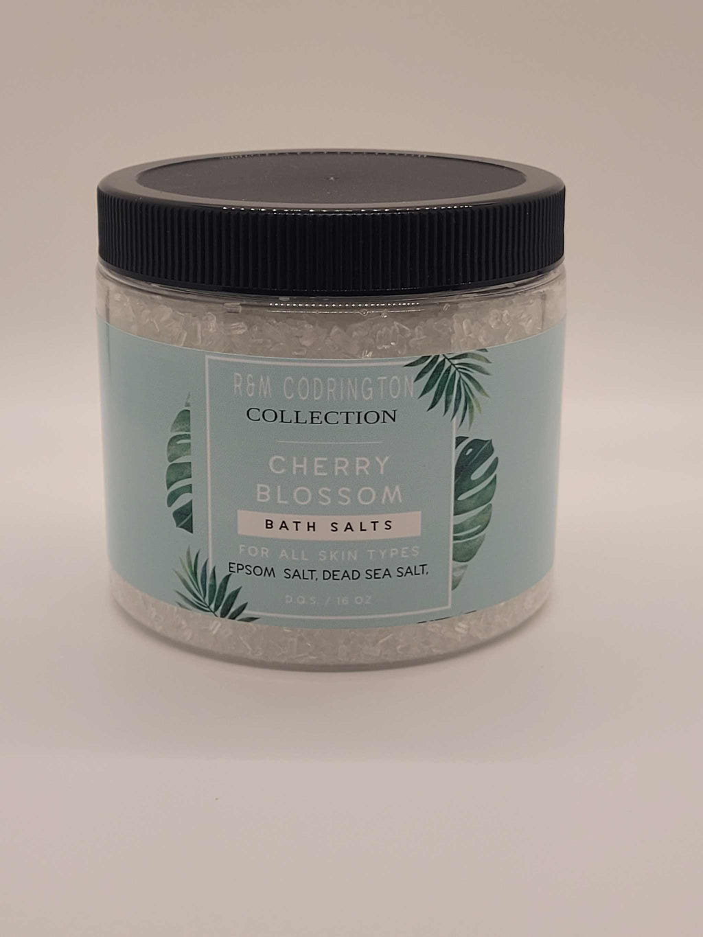 Cherry Blossom Bath Salts in jar with Epsom and Dead Sea salt blend